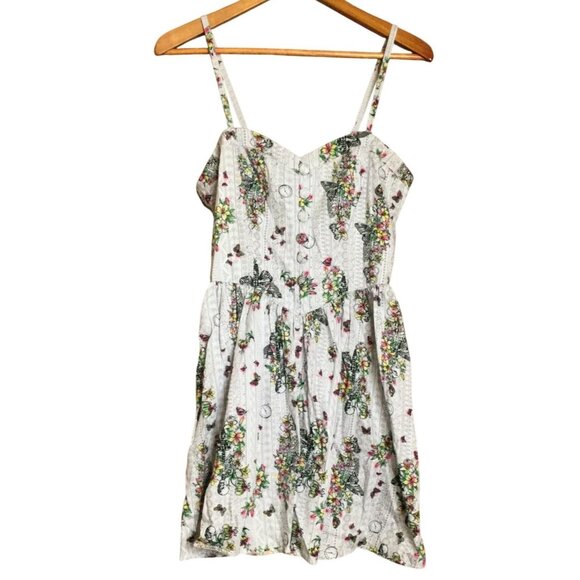 Hell Bunny Elaine Dress Floral Skeleton Print Sundress Size L Goth - Picture 1 of 9